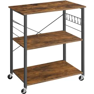 Comparateur de prix : VASAGLE Étagère de cuisine sur roulettes, Marron Rustique + Noir / 80L cm