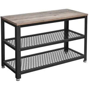 VASAGLE Banc à chaussures à 3 niveaux, Greige + Noir pas cher