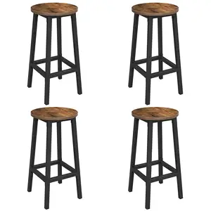 VASAGLE Tabouret haut industriel, Marron Rustique + Noir Classique / Lot de 4 pas cher