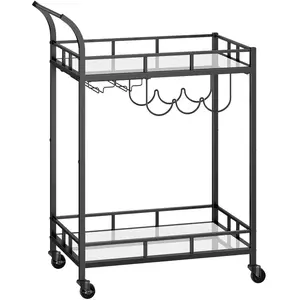 VASAGLE Desserte pour boissons 2 niveaux, Noir / 38 x 60 x 90 cm