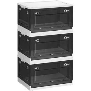 SONGMICS 3 boîtes de rangement pliables, 68L (Lot de 3) / Blanc Nuage + Gris Ardoise