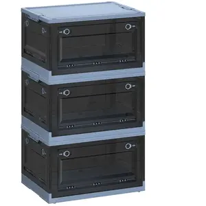 SONGMICS 3 boîtes de rangement pliables, 44L (Lot de 3) / Bleu Brumeux + Gris Ardoise