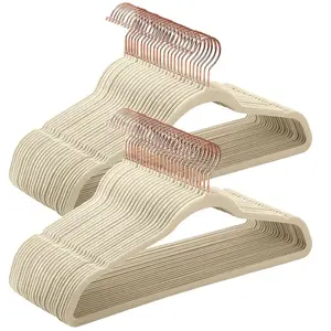 Cintres en velours antiglisse, Beige Sable + Or Rose / 50