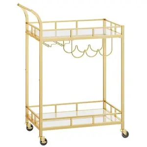 VASAGLE Desserte pour boissons 2 niveaux, Doré / 38 x 60 x 90 cm