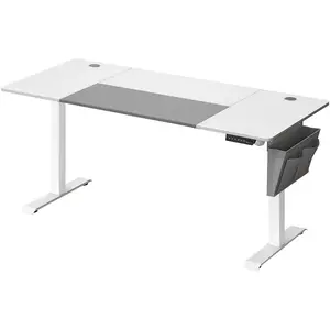 SONGMICS Bureau assis debout réglable, Blanc Pur + Gris Tourterelle pas cher