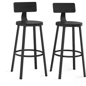 VASAGLE Chaise de bar avec dossier, Noir Boisé / 2 / 99H cm pas cher