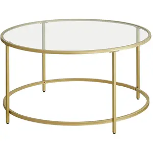 VASAGLE Table basse verre doré pas cher