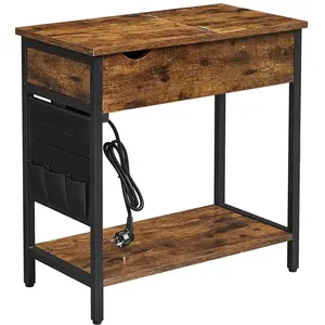 VASAGLE Table d’appoint avec multiprise et ports USB, Marron Rustique + Noir pas cher