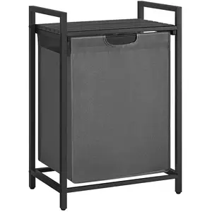 VASAGLE Panier à linge cadre en métal, Noir + Gris / 65L (50 x 33 x 72 cm) pas cher