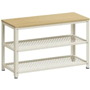 VASAGLE Banc à chaussures à 2 niveaux, Beige Chêne + Blanc pas cher