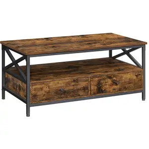 VASAGLE Table basse design X, Marron Rustique + Noir pas cher
