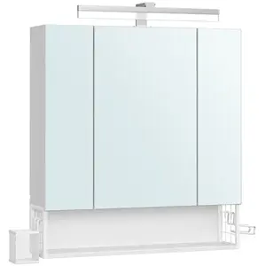VASAGLE Meuble de salle de bain 3 portes miroir blanc nuage, Blanc NuageVendu parsongmics