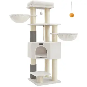 Feandrea Arbre à chat grand et stable avec tapis chaud, Blanc Crème + Beige pas cher