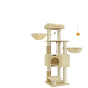 Feandrea Arbre à chat grand et stable avec tapis chaud, Beige Sable + Beige pas cher