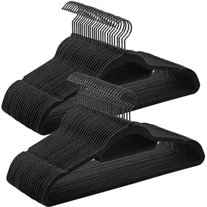 SONGMICS Cintres en velours antiglisse, Noir + Encre Noire / Set of 50 pas cher