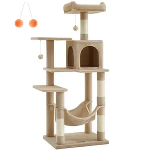 Songmics Arbre à chat avec hamac 143 cm, Marron Camel / L (55 x 45 x 143 cm) pas cher