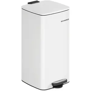 Comparateur de prix : SONGMICS Poubelle de cuisine à pédale en acier, Blanc Nuage / 30 L