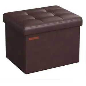 SONGMICS Petit tabouret de rangement pliable PU, Marron Noisette / 1 pas cher