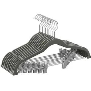 SONGMICS 10 cintres en velours antiglisse, Gris / Lot de 10 pas cher