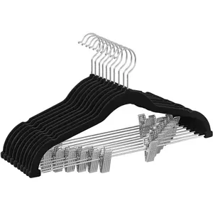 Songmics 10 cintres en velours antiglisse, Noir / Lot de 10 pas cher