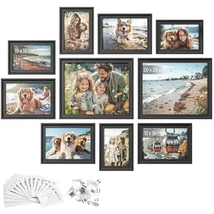 SONGMICS Lot de 10 cadres photo mdf et verre noir cendré, Noir Cendré pas cher