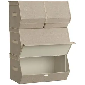Comparateur de prix : SONGMICS 4 Boîtes de rangement avec couvercle beige sable, Beige Sable