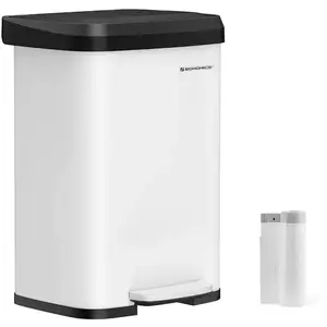 SONGMICS Poubelle de cuisine 50L, Blanc + Noir pas cher