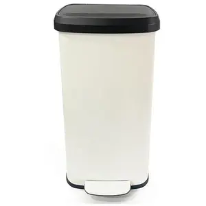 SONGMICS Poubelle de cuisine, 68 L, à pédale, en métal, avec couvercle, haute, étroite et spacieuse, blanc-noir pas cher