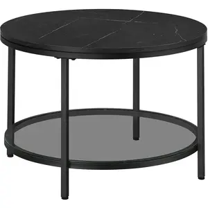 VASAGLE Table basse style moderne blanc marbré et doré métallique, Noir Marbré + Noir D'encre /  65 x 65 x 46 cm pas cher