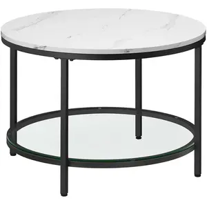 VASAGLE Table basse style moderne blanc marbré et doré métallique, Blanc Marbré + Noir D'encre / 65 x 65 x 46 cm pas cher