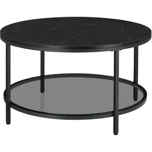 VASAGLE Table basse style moderne blanc marbré et doré métallique, Noir Marbré + Noir D'encre / 80 x 80 x 46 cm pas cher