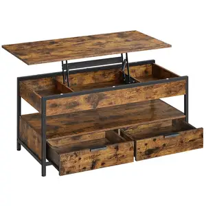 VASAGLE Table basse avec plateau relevable, Marron Rustique + Noir D’encre pas cher