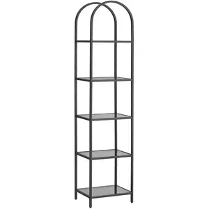 VASAGLE Bibliothèque à 5 niveaux en verre noir ardoise, Noir + Gris pas cher