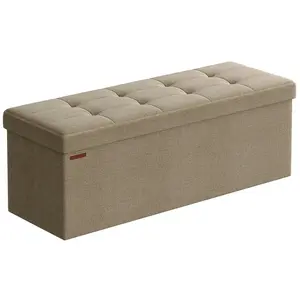 SONGMICS Banc de rangement pliable 110 x 38 x 38 cm tissu façon lin taupe clairVendu parsongmics
