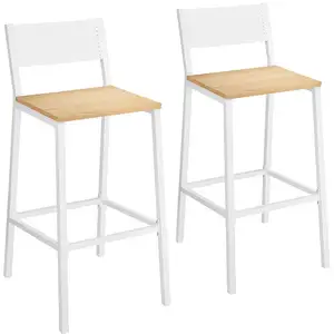 VASAGLE 2 Tabourets ajourés industriel, Beige Chêne + Blanc / Lot de 2 pas cher