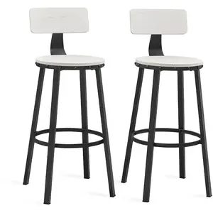 VASAGLE Chaise de bar avec dossier, Blanc Rustique + Noir / 2 / 99H cm