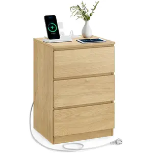 VASAGLE Table de chevet avec 3 tiroirs, Jaune Paille / 1 pas cher