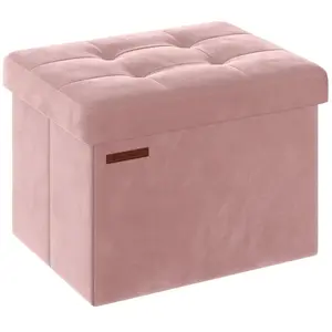 Songmics Banc de rangement en velours noir d'encre, Rose Bonbon / 31 x 41 x 31 cm pas cher