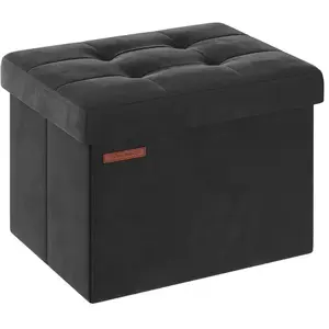 SONGMICS Banc de rangement en velours noir d'encre, Noir D'encre / 31 x 41 x 31 cm pas cher