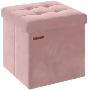 SONGMICS Banc de rangement en velours noir d'encre, Rose Pastel / 38 x 38 x 38 cmVendu parsongmics