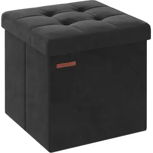 SONGMICS Banc de rangement en velours noir d'encre, Noir D'encre / 38 x 38 x 38 cm pas cher