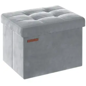 SONGMICS Banc de rangement en velours noir d'encre, Gris Tourterelle /...