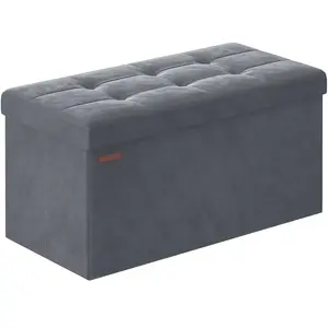 SONGMICS Banc de rangement en velours avec 2 boîtes, Gris Ardoise / 38 x 76 x 38 cm pas cher