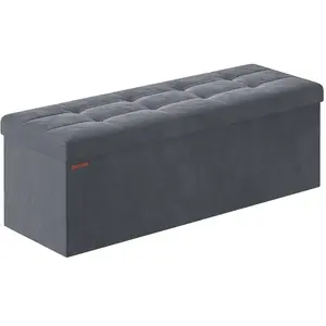 Comparateur de prix : SONGMICS Banc de rangement en velours avec 2 boîtes, Gris Ardoise / 38 x 110 x 38 cm