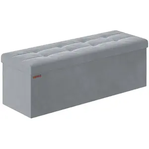 SONGMICS Banc de rangement en velours avec 2 boîtes, Gris Tourterelle / 38 x 110 x 38 cm pas cher