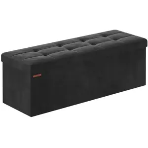 Comparateur de prix : SONGMICS Banc de rangement en velours avec 2 boîtes, Noir D'encre / 38 x 110 x 38 cm