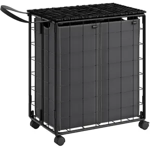 SONGMICS Panier à linge sale, Noir D'encre + Gris Ardoise / 110L (57 x 33 x 65 cm) pas cher