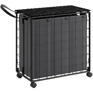 SONGMICS Panier à linge sale, Noir D'encre + Gris Ardoise / 130L (66 x 33 x 65 cm) pas cher