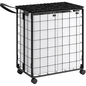 SONGMICS Panier à linge sale, Noir D'encre + Blanc Nuage / 110L (57 x 33 x 65 cm) pas cher