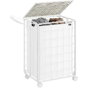 SONGMICS Panier à linge sale, Blanc Nuage / 90L (46 x 33 x 65 cm) pas cher